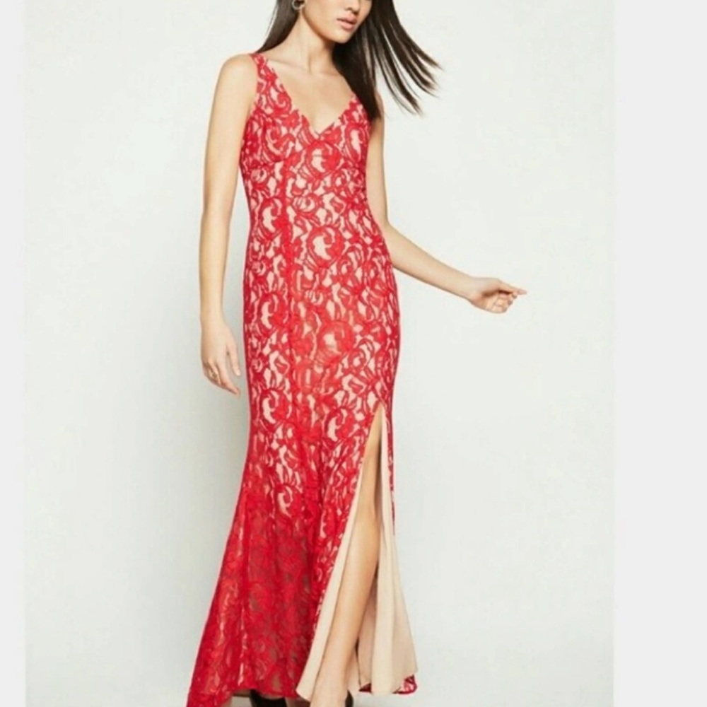 BCBG Generation Godets Red Lace Formal Dress Sz 0 XXS